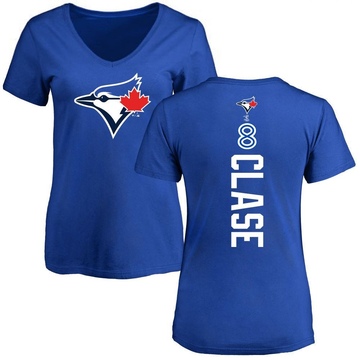 Women's Toronto Blue Jays Jonatan Clase ＃8 Backer Slim Fit T-Shirt - Royal