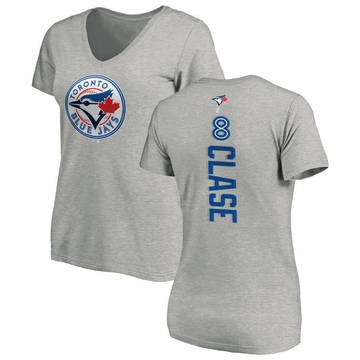 Women's Toronto Blue Jays Jonatan Clase ＃8 Backer Slim Fit T-Shirt Ash