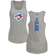 Women's Toronto Blue Jays Jonatan Clase ＃8 Backer Tank Top Ash