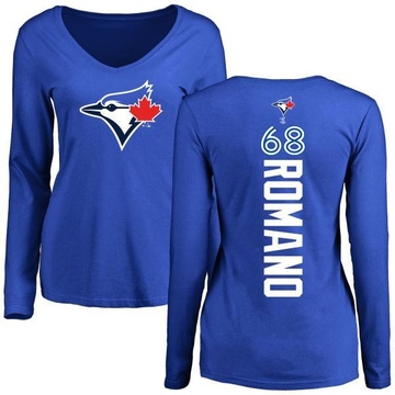 Women's Toronto Blue Jays Jordan Romano ＃68 Backer Slim Fit Long Sleeve T-Shirt - Royal