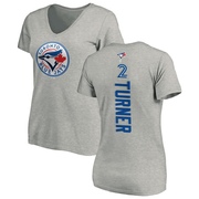 Women's Toronto Blue Jays Justin Turner ＃2 Backer Slim Fit T-Shirt Ash