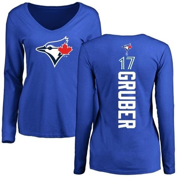 Women's Toronto Blue Jays Kelly Gruber ＃17 Backer Slim Fit Long Sleeve T-Shirt - Royal