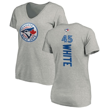 Women's Toronto Blue Jays Mitch White ＃45 Backer Slim Fit T-Shirt Ash