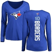 Women's Toronto Blue Jays Pat Borders ＃10 Backer Slim Fit Long Sleeve T-Shirt - Royal