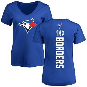 Women's Toronto Blue Jays Pat Borders ＃10 Backer Slim Fit T-Shirt - Royal