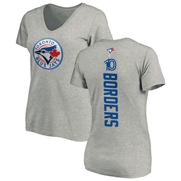Women's Toronto Blue Jays Pat Borders ＃10 Backer Slim Fit T-Shirt Ash