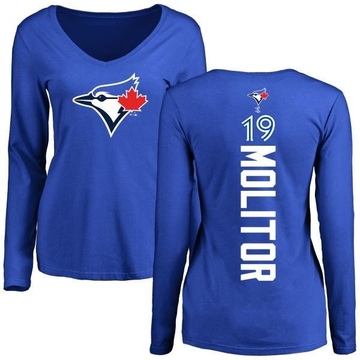 Women's Toronto Blue Jays Paul Molitor ＃19 Backer Slim Fit Long Sleeve T-Shirt - Royal