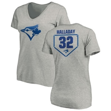 Women's Toronto Blue Jays Roy Halladay ＃32 RBI Slim Fit V-Neck T-Shirt Heathered - Gray