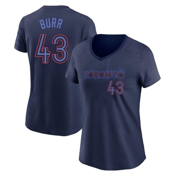 Women's Toronto Blue Jays Ryan Burr ＃43 2024 City Connect Name & Number V-Neck T-Shirt - Navy