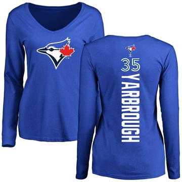 Women's Toronto Blue Jays Ryan Yarbrough ＃35 Backer Slim Fit Long Sleeve T-Shirt - Royal