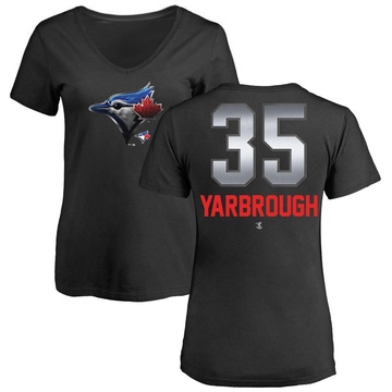 Women's Toronto Blue Jays Ryan Yarbrough ＃35 Midnight Mascot V-Neck T-Shirt - Black