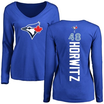 Women's Toronto Blue Jays Spencer Horwitz ＃48 Backer Slim Fit Long Sleeve T-Shirt - Royal