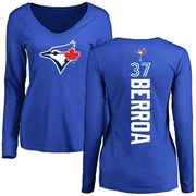 Women's Toronto Blue Jays Steward Berroa ＃37 Backer Slim Fit Long Sleeve T-Shirt - Royal