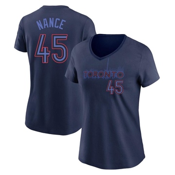 Women's Toronto Blue Jays Tommy Nance ＃45 2024 City Connect Name & Number V-Neck T-Shirt - Navy