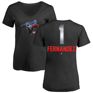 Women's Toronto Blue Jays Tony Fernandez ＃1 Midnight Mascot V-Neck T-Shirt - Black