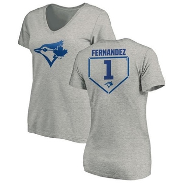 Women's Toronto Blue Jays Tony Fernandez ＃1 RBI Slim Fit V-Neck T-Shirt Heathered - Gray