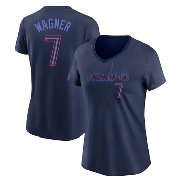 Women's Toronto Blue Jays Will Wagner ＃7 2024 City Connect Name & Number V-Neck T-Shirt - Navy