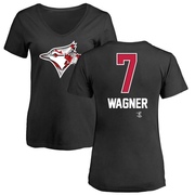 Women's Toronto Blue Jays Will Wagner ＃7 Name and Number Banner Wave V-Neck T-Shirt - Black