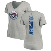 Women's Toronto Blue Jays Willie Upshaw ＃26 Backer Slim Fit T-Shirt Ash