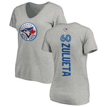 Women's Toronto Blue Jays Yosver Zulueta ＃60 Backer Slim Fit T-Shirt Ash