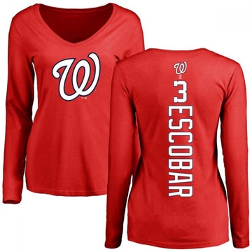 Women's Washington Nationals Alcides Escobar ＃3 Backer Slim Fit Long Sleeve T-Shirt - Red