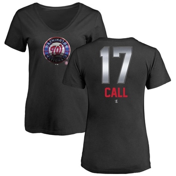 Women's Washington Nationals Alex Call ＃17 Midnight Mascot V-Neck T-Shirt - Black