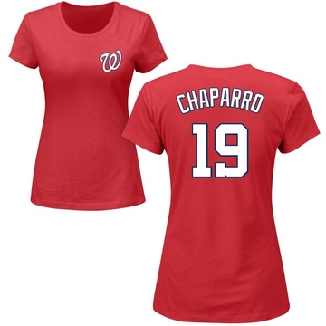 Women's Washington Nationals Andres Chaparro ＃19 Roster Name & Number T-Shirt - Red