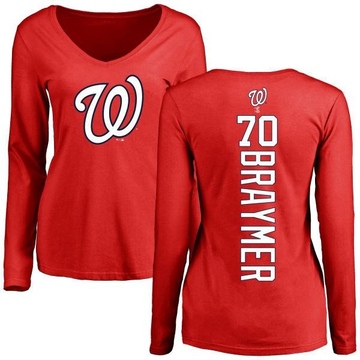 Women's Washington Nationals Ben Braymer ＃70 Backer Slim Fit Long Sleeve T-Shirt - Red