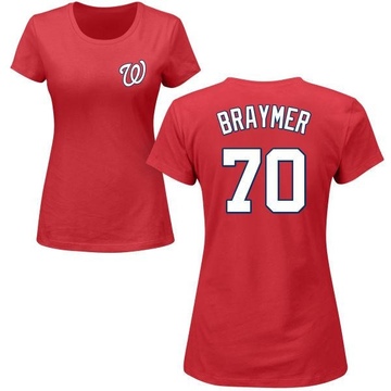 Women's Washington Nationals Ben Braymer ＃70 Roster Name & Number T-Shirt - Red