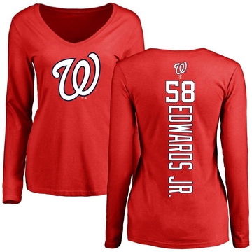 Women's Washington Nationals Carl Edwards Jr. ＃58 Backer Slim Fit Long Sleeve T-Shirt - Red