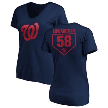 Women's Washington Nationals Carl Edwards Jr. ＃58 RBI Slim Fit V-Neck T-Shirt - Navy