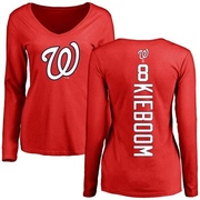 Women's Washington Nationals Carter Kieboom ＃8 Backer Slim Fit Long Sleeve T-Shirt - Red