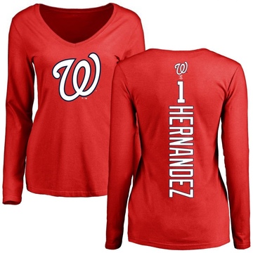 Women's Washington Nationals Cesar Hernandez ＃1 Backer Slim Fit Long Sleeve T-Shirt - Red