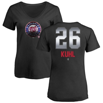 Women's Washington Nationals Chad Kuhl ＃26 Midnight Mascot V-Neck T-Shirt - Black