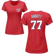 Women's Washington Nationals Cory Abbott ＃77 Roster Name & Number T-Shirt - Red