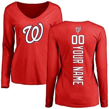 Women's Washington Nationals Custom ＃00 Backer Slim Fit Long Sleeve T-Shirt - Red