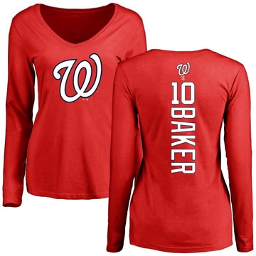 Women's Washington Nationals Darren Baker ＃10 Backer Slim Fit Long Sleeve T-Shirt - Red