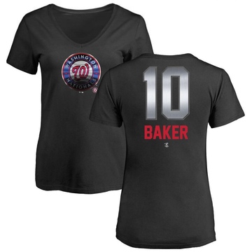 Women's Washington Nationals Darren Baker ＃10 Midnight Mascot V-Neck T-Shirt - Black