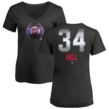 Women's Washington Nationals Derek Hill ＃34 Midnight Mascot V-Neck T-Shirt - Black