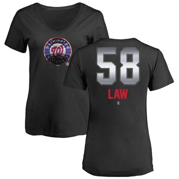 Women's Washington Nationals Derek Law ＃58 Midnight Mascot V-Neck T-Shirt - Black