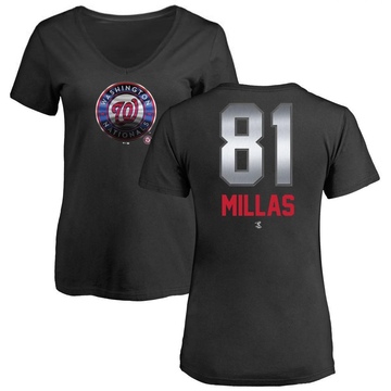 Women's Washington Nationals Drew Millas ＃81 Midnight Mascot V-Neck T-Shirt - Black