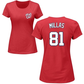 Women's Washington Nationals Drew Millas ＃81 Roster Name & Number T-Shirt - Red