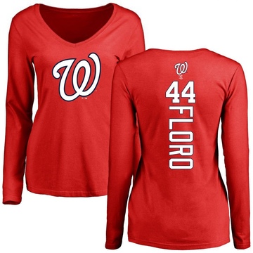 Women's Washington Nationals Dylan Floro ＃44 Backer Slim Fit Long Sleeve T-Shirt - Red