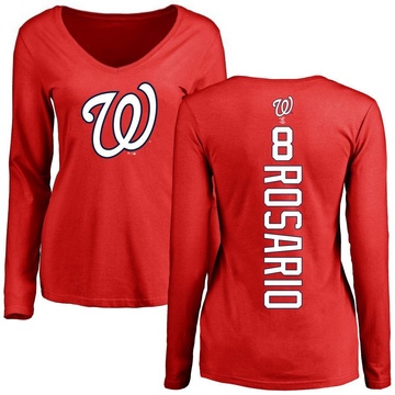 Women's Washington Nationals Eddie Rosario ＃8 Backer Slim Fit Long Sleeve T-Shirt - Red