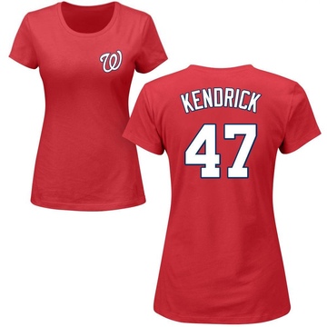 Women's Washington Nationals Howie Kendrick ＃47 Roster Name & Number T-Shirt - Red