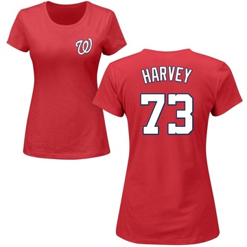 Women's Washington Nationals Hunter Harvey ＃73 Roster Name & Number T-Shirt - Red