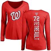 Women's Washington Nationals Jackson Tetreault ＃72 Backer Slim Fit Long Sleeve T-Shirt - Red