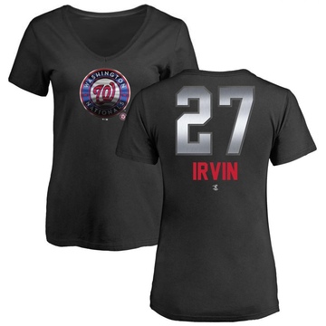 Women's Washington Nationals Jake Irvin ＃27 Midnight Mascot V-Neck T-Shirt - Black