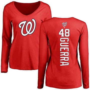 Women's Washington Nationals Javy Guerra ＃48 Backer Slim Fit Long Sleeve T-Shirt - Red