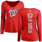 Women's Washington Nationals Joe La Sorsa ＃53 Backer Slim Fit Long Sleeve T-Shirt - Red